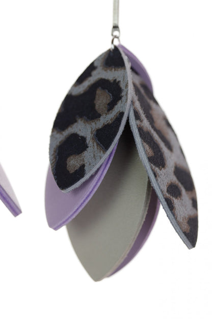 Cercei petale - Animal print + Lila