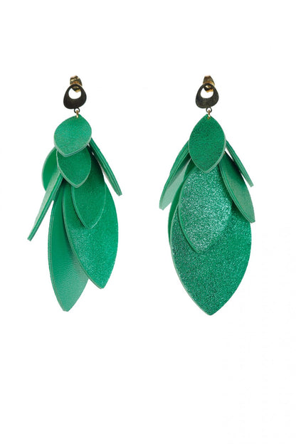 Cercei petale - Verde cu sclipici