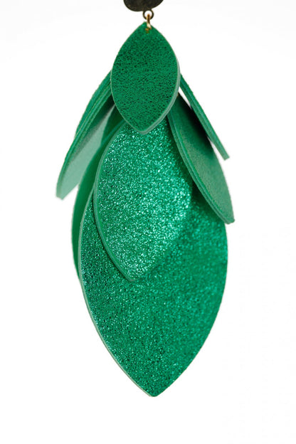Cercei petale - Verde cu sclipici