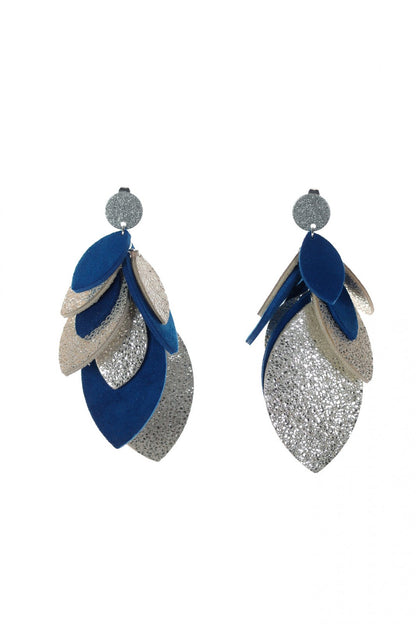 Cercei petale - Albastru + Argintiu
