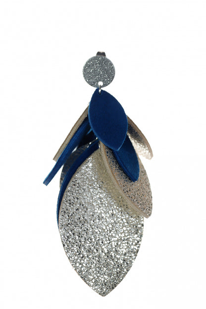 Cercei petale - Albastru + Argintiu