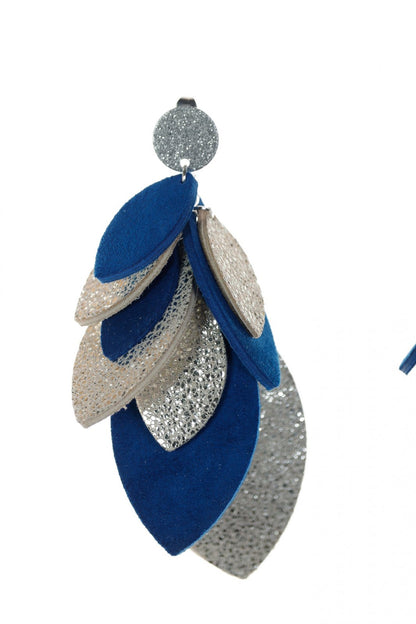 Cercei petale - Albastru + Argintiu