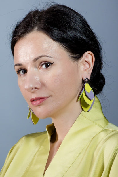 Cercei petale - Verde + Lila