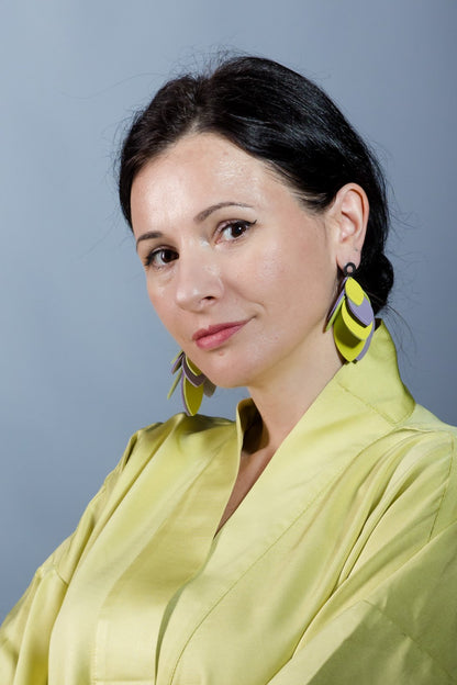 Cercei petale - Verde + Lila