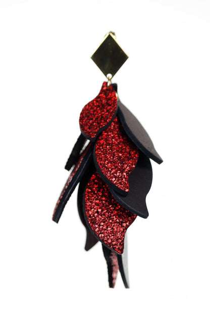 Cercei petale - Negru + Rosu cu sclipici