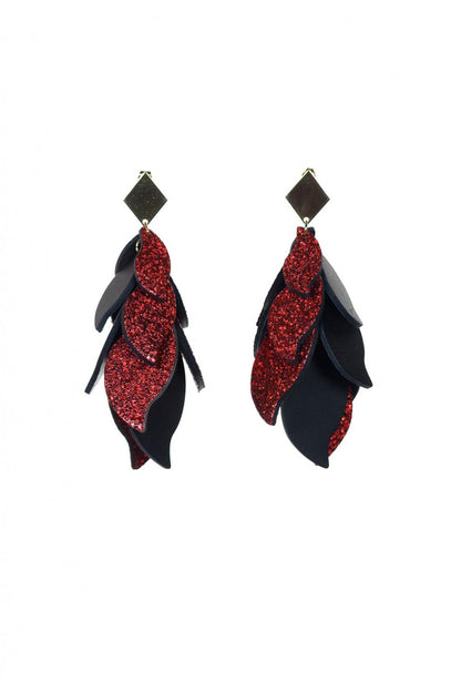 Cercei petale - Negru + Rosu cu sclipici