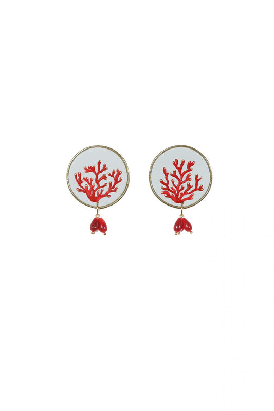 Cercei pictati manual - Coral rosu