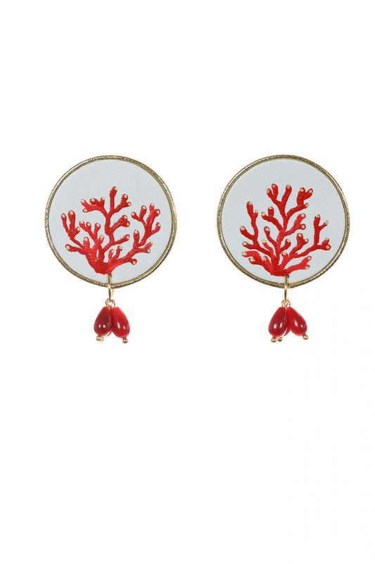 Cercei pictati manual - Coral rosu