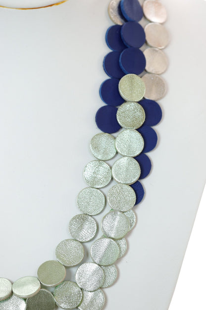 Colier cercuri - Albastru + Verde + Argintiu