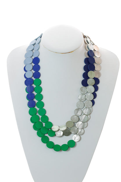 Colier cercuri - Albastru + Verde + Argintiu