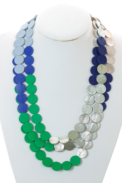 Colier cercuri - Albastru + Verde + Argintiu