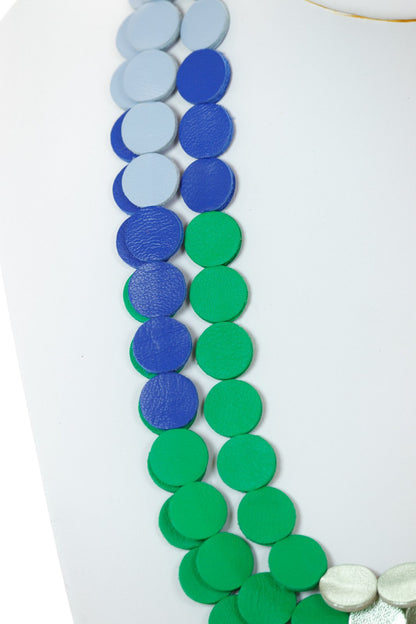 Colier cercuri - Albastru + Verde + Argintiu