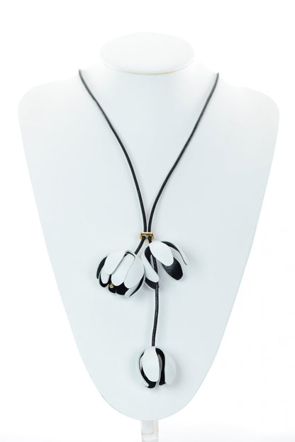 Set Colier reglabil + Cercei - Alb-Negru