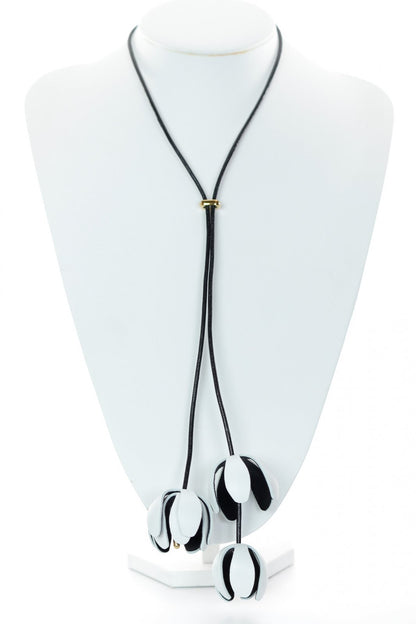 Set Colier reglabil + Cercei - Alb-Negru