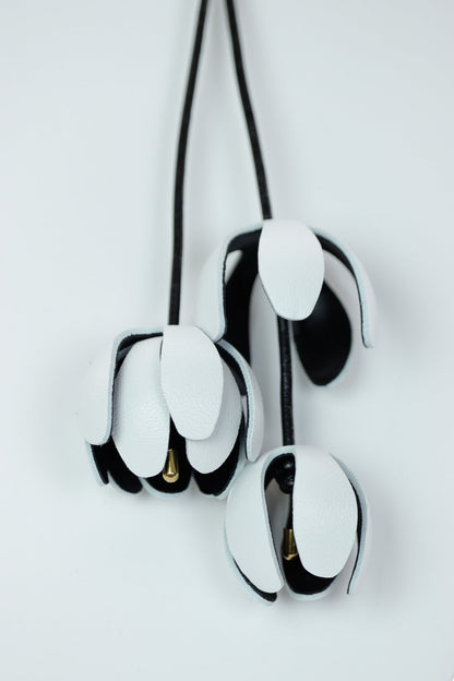 Set Colier reglabil + Cercei - Alb-Negru