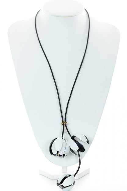 Set Colier reglabil + Cercei - Alb-Negru