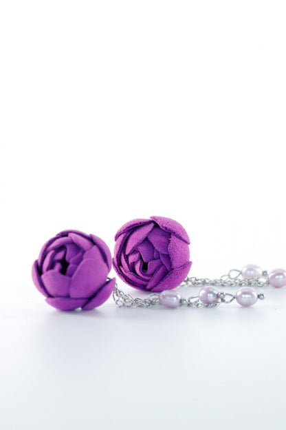 Cercei Trandafir cu perle - Violet