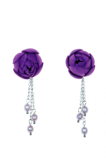 Cercei Trandafir cu perle - Violet