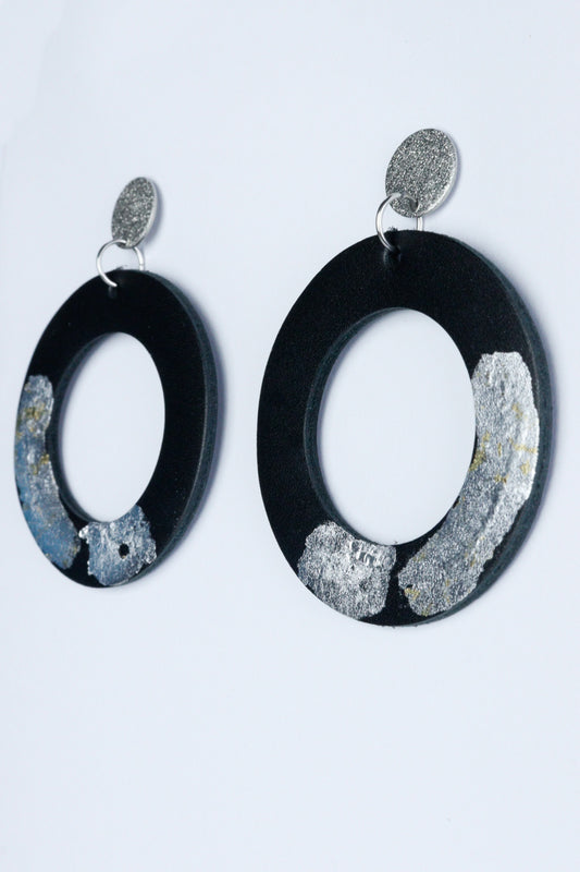 Unique circle earrings with applied gold leaf