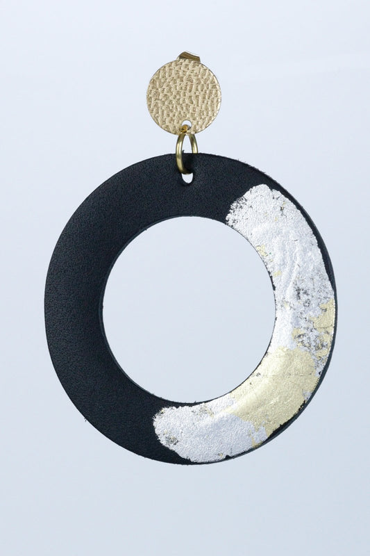 Unique circle earrings with applied gold leaf