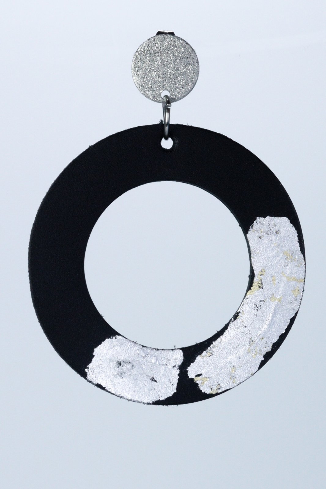 Unique circle earrings with applied gold leaf