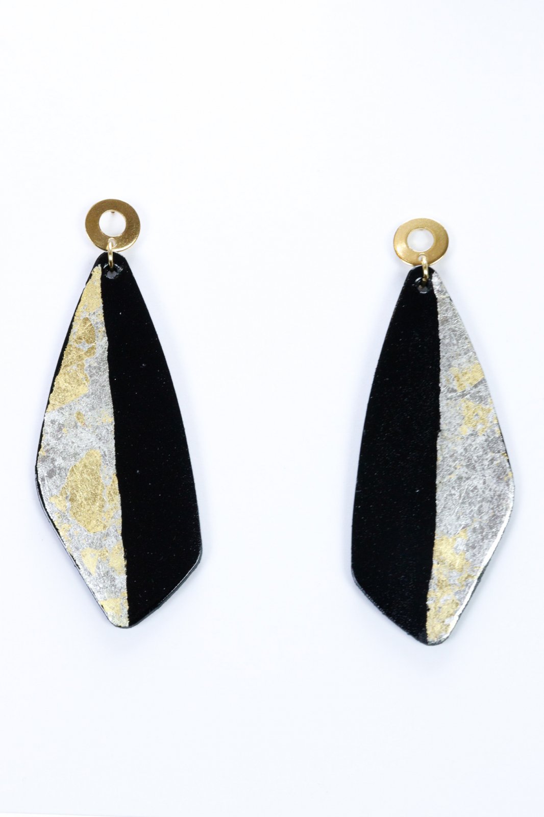 Unique earrings with applied gold leaf