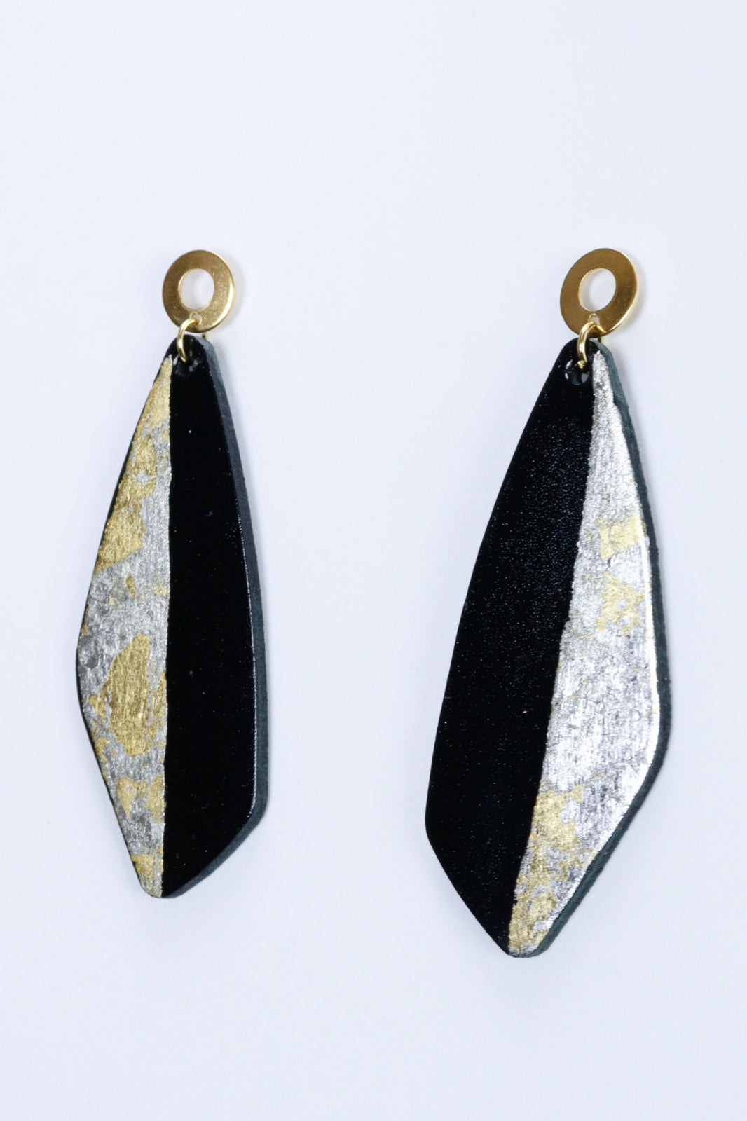 Unique earrings with applied gold leaf