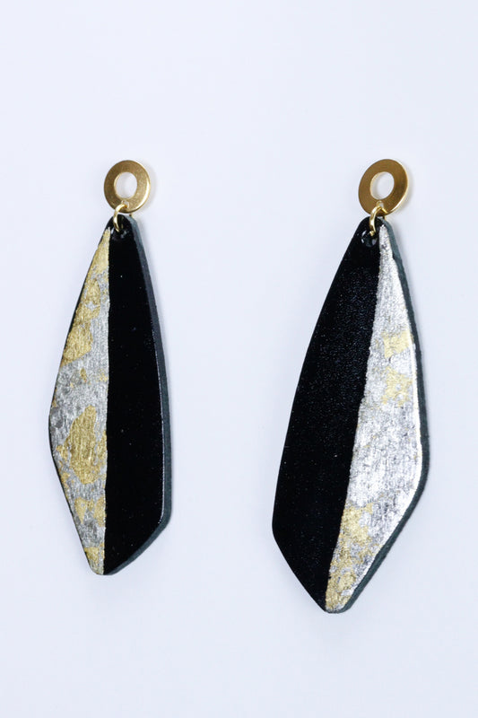 Unique earrings with applied gold leaf