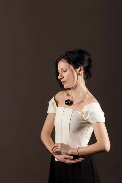 Colier deschis, piele naturala si otel inoxidabil