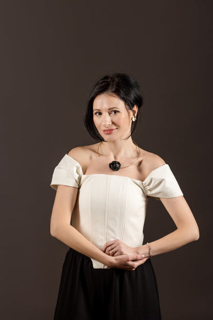 Colier deschis, piele naturala si otel inoxidabil