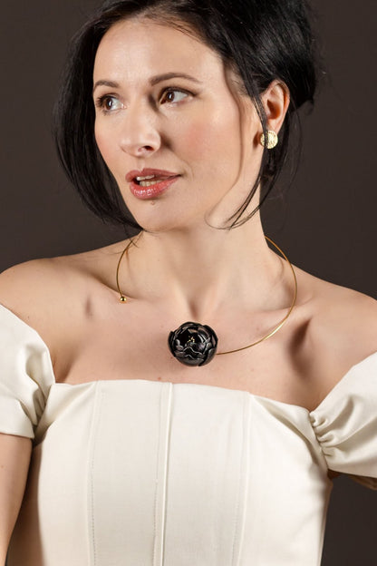 Colier deschis, piele naturala si otel inoxidabil