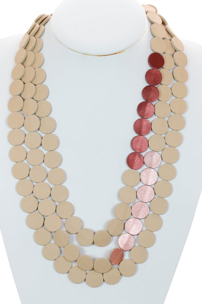 Colier cercuri - Bej + Roz