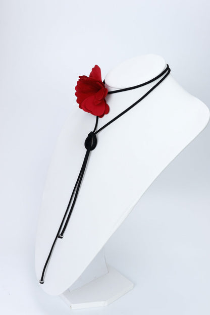 Colier choker floare - Rosu