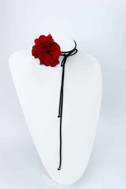 Colier choker floare - Rosu