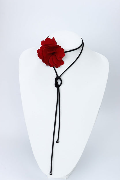 Colier choker floare - Rosu