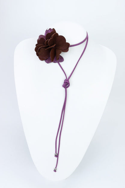 Colier choker floare - Maro cu sclipici mov