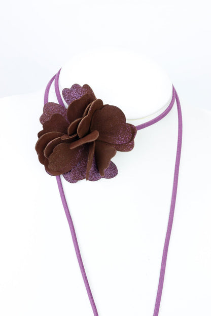 Colier choker floare - Maro cu sclipici mov
