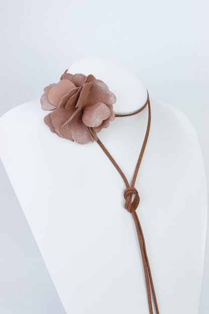 Colier choker floare - Bej cu sclipici