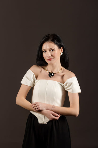 Colier inchis din piele naturala si otel inoxidabil