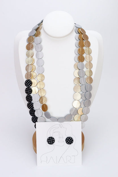 Colier din piele cu cercei geometrici, unicat