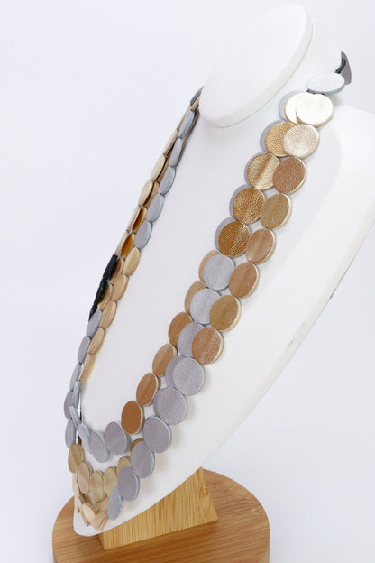 Colier din piele cu cercei geometrici, unicat