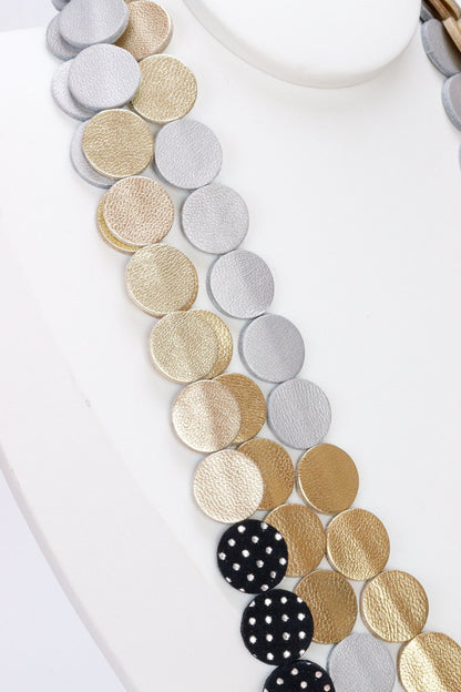 Colier din piele cu cercei geometrici, unicat