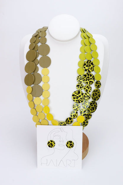 Colier din piele cu cercei geometrici, unicat