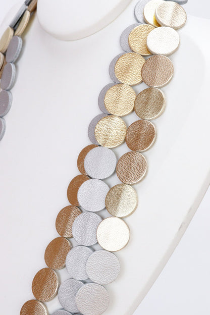 Colier din piele cu cercei geometrici, unicat