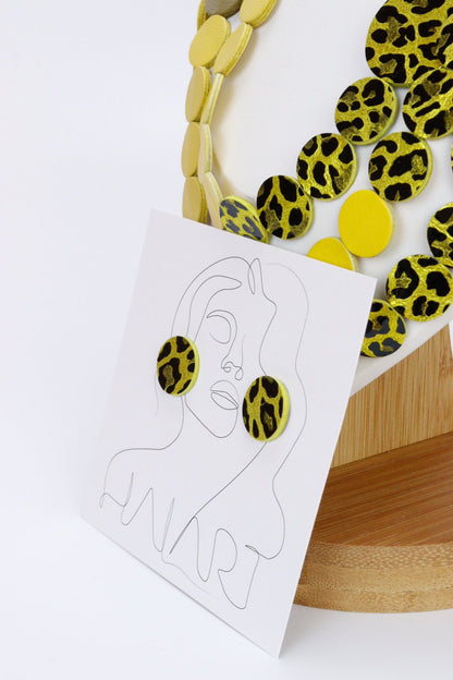 Colier din piele cu cercei geometrici, unicat