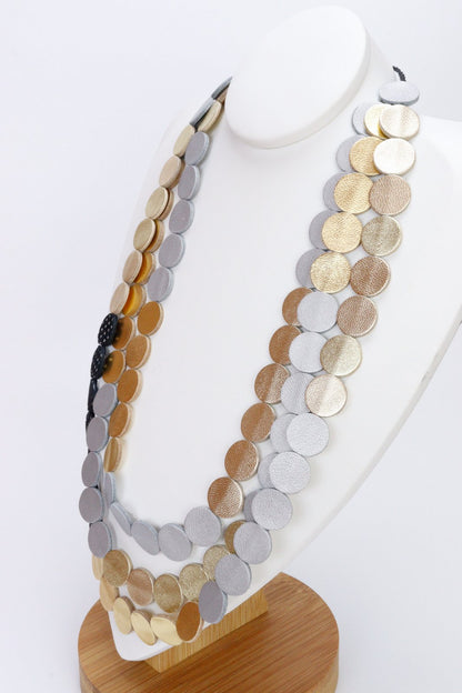 Colier din piele cu cercei geometrici, unicat