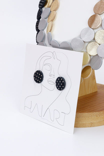 Colier din piele cu cercei geometrici, unicat