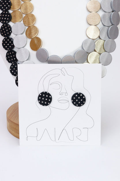 Colier din piele cu cercei geometrici, unicat