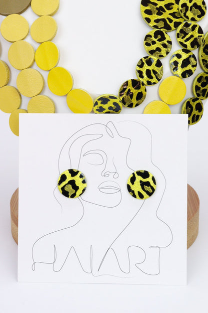 Colier din piele cu cercei geometrici, unicat