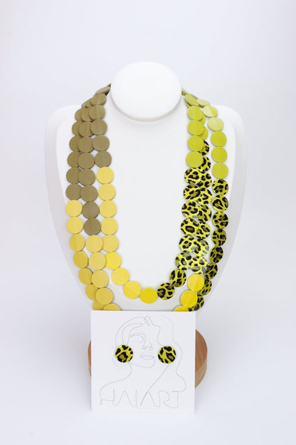 Colier din piele cu cercei geometrici, unicat